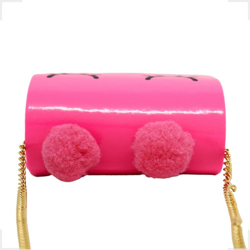 Bolsa Infantil Menina Rosa Bolsinha Clutch Pompom E Cílios