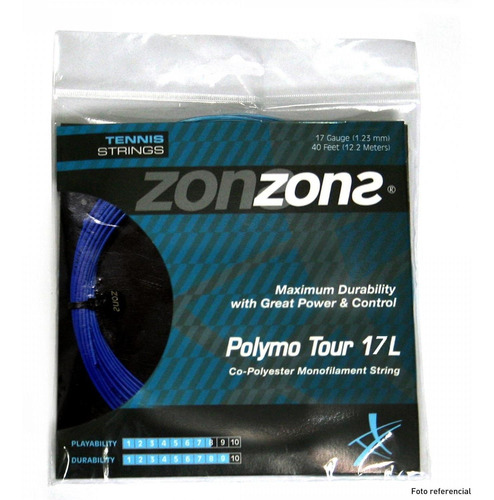 Cuerda De Tenis Zons Polymo Tour 17l/1.23mm Negra 12 Mts.