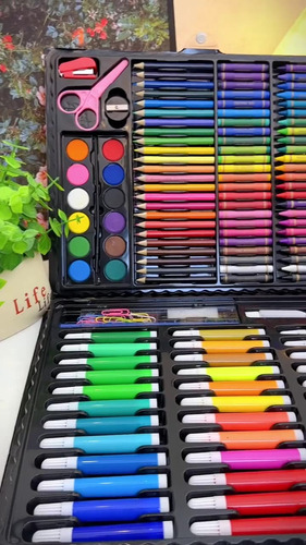 Set Arte Colores Crayones Plumones Acuarelas Estuche 150 Pzs Estuche-rosa