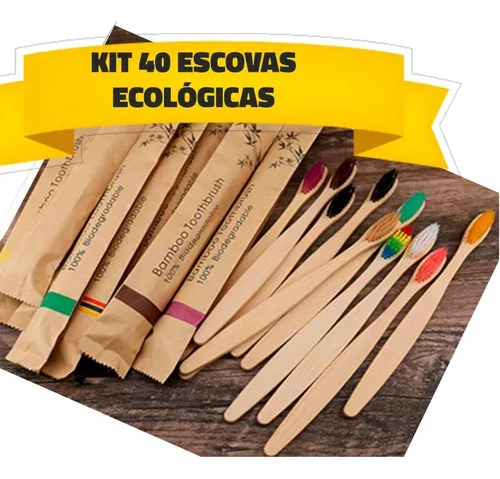 Kit 40 Escovas Dente Ecológica Bambu Biodegradable Atacado