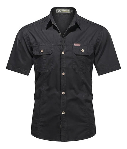 Camisa Militar Tipo Cargo Para Hombre, Manga Corta, Casual