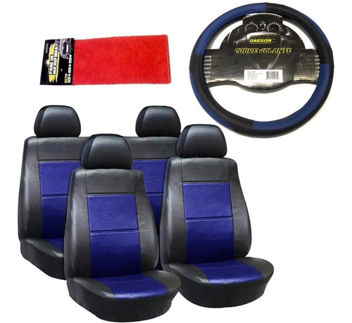 Kit Funda Asientos Auto Cuero Eco + Cubre Volante + Paño 