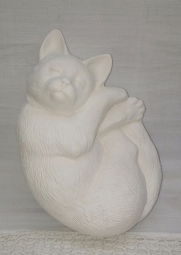 Gato Durmiendo Bizcocho Cerámico Para Pintar (15 Cm X 22 Cm)