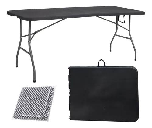 Mesa Dobrável Vira Maleta Com Alça Portátil 1.80m Preto Preto