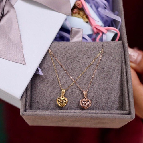Imagen 2 de 7 de Cadena De Eslabones Oro 18k Colgante Corazón Enredado 18k