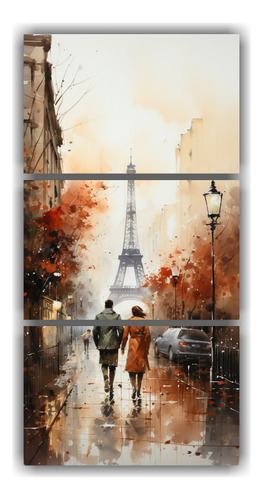 45x90cm Cuadro Pareja Joven Frente A La Torre Eiffel Flores