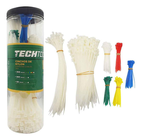 Cincho Plastico Techtools Bote C/650 Pzs 5 Colores Multiusos