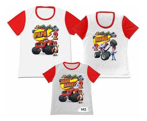 Camiseta Set 3 Blaze And The Monster Machines Papa Mama Hijo