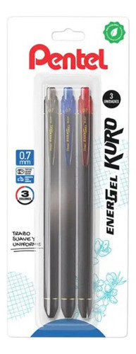Lápiz Pentel Tinta Gel Roller Energel Kuro 0,7 Pack 3 Color De La Tinta Azul-negro-rojo Color Del Exterior Negro