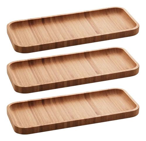 Kit 3 Petisqueiras De Bambu Bandeja Retangular 28x11cm Prato