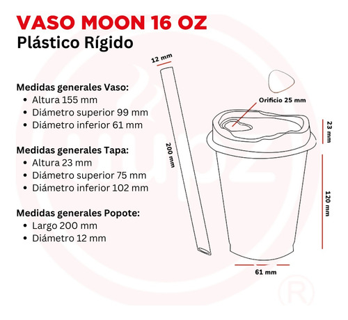 12 Vasos Reusables Moon 16oz / Popotes De Tapioca De Color Transparente Glitter Con Negro