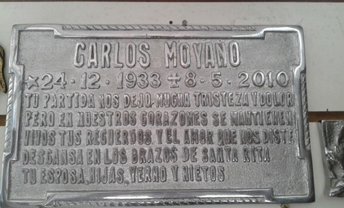 Placa Recordatoria Cementerio Fundicion Bronce