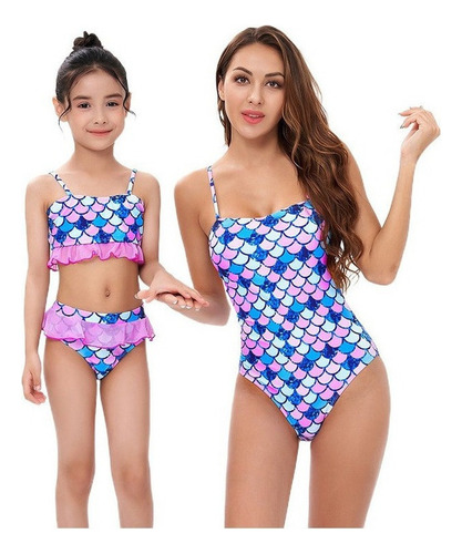 Traje De Baño Con Estampado Sirena Madre E Hija De Bikini