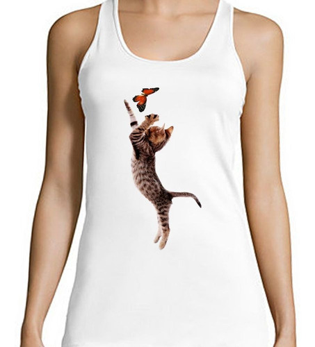 Musculosa Gato Jugando Con Una Mariposa M3