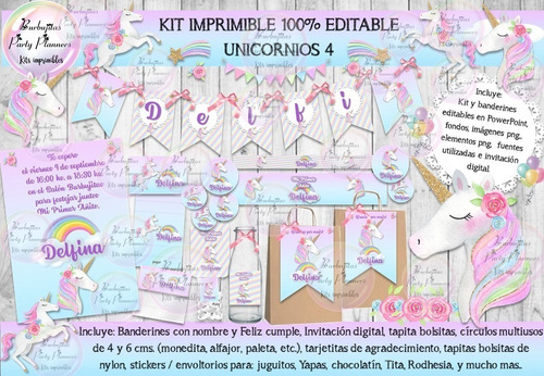 Kit Imprimible Unicornio Unicornios Pastel 4 - 100% Editable