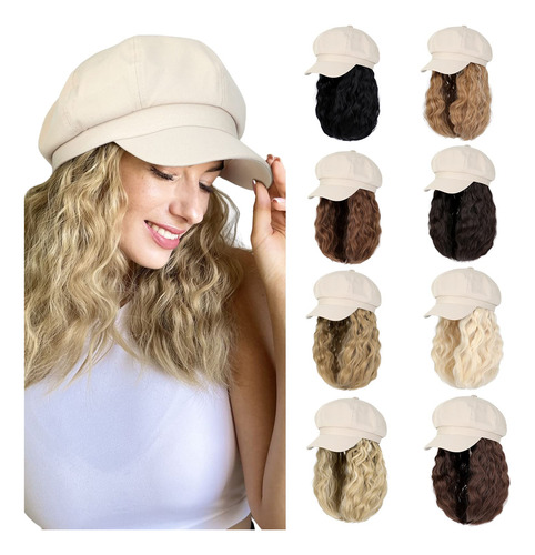 Cephermer Gorra De Newsboy Con Extensiones De Cabello Rizado