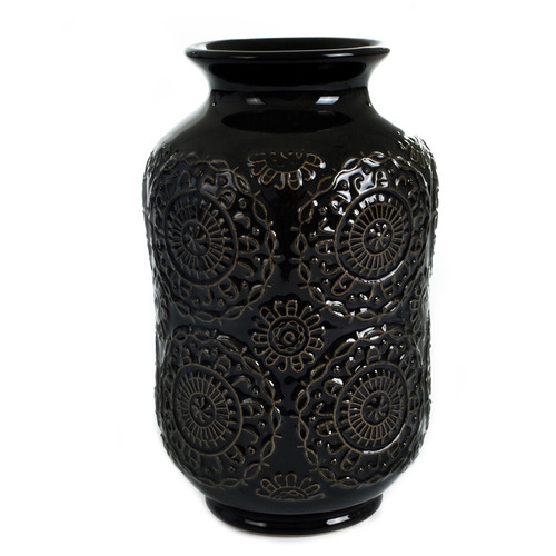  Vaso Em Cerâmica Preto Decoração Clássica