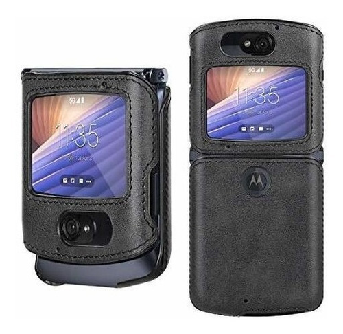 Funda Para Motorola Razr Funda De Cuero Sintetico Negro