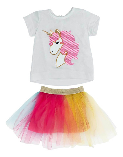 Conjunto Algodón Tutu Con Playera Estampada Unicornio