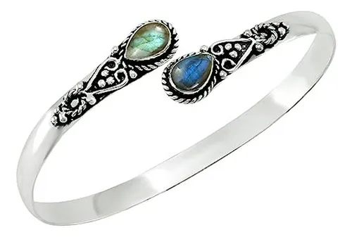 comprar Brazalete De Luna Natural, Labradorita Y Perla De Plata Para