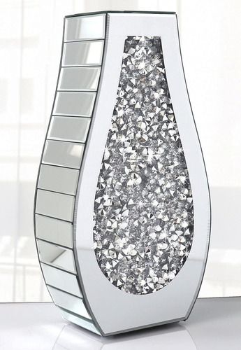 Florero Diamante Aplastado, Con Espejo Cristal Plateado