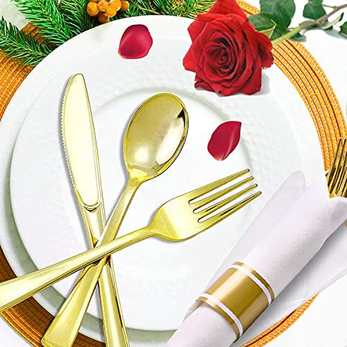 Juego De 100 Servilletas Y Cubiertos Desechables Dorados