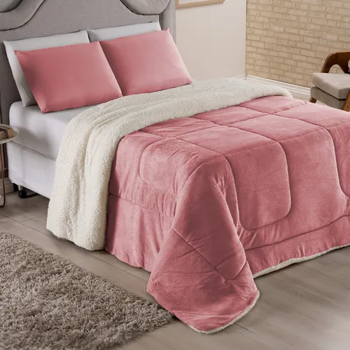 comprar Coberdrom Casal Queen Size Cobertor Edredom Pele Carneiro Cor Rose