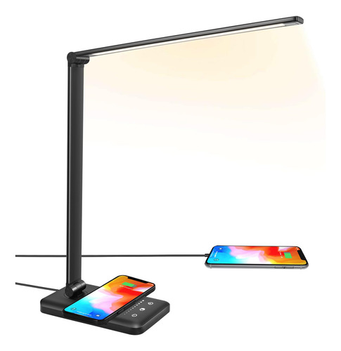 Lámpara Led Escritorio Con Cargador Inalámbrico, Usb, 10 Bri