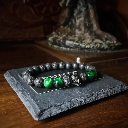 Pulsera De Lobo Piedra Ojo De Tigre Verde Y Volcanica 2020