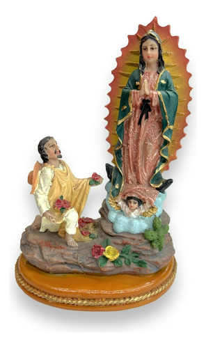 Virgen De Guadalupe Con San Juan Diego 13 Cm Resina 