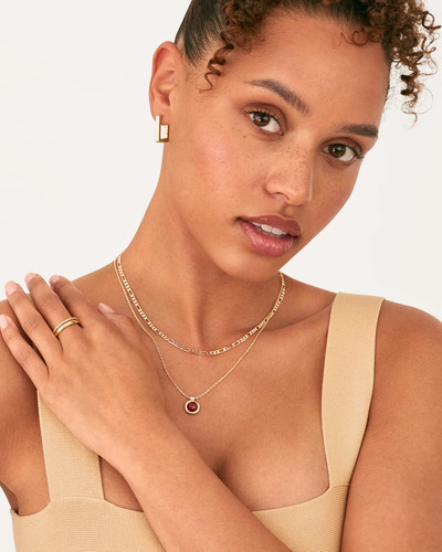 Collar Cadena Colgante Cornalina Capas Chapado Oro Mujer