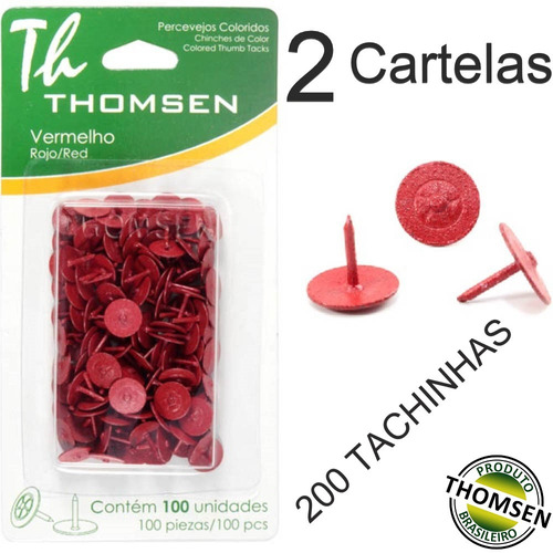 02 Cartelas Tacha / Percevejo Colorido Thomsen Vermelho