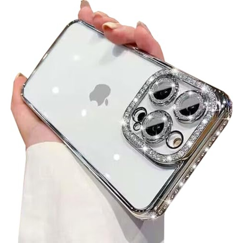 Funda Para iPhone 15 Pro Max Cubre Lens C/ Strass Silver