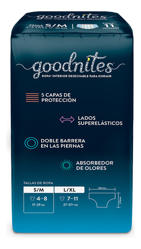 Calzon Deshechable Nocturnos Goodnites S/m 11 Piezas Pack 3