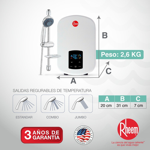 Calentador De Agua Eléctrico Rheem Elegant Digital 110v 4kw Color Blanco