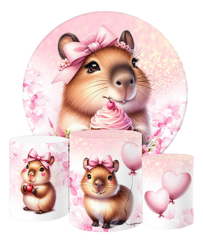 Kit Painel Redondo E Capas Sublimado Festa Capivara