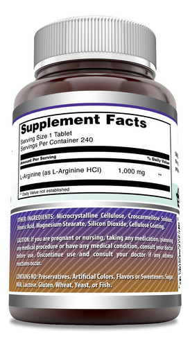 Amazing Formulas L-arginine 1000 Mg 240 Tablets