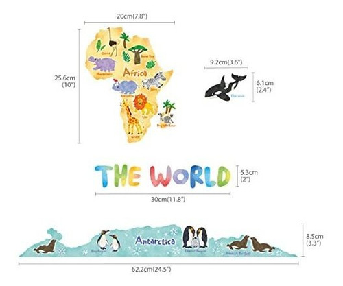 Calcomanías De Pared Mapa Mundial Animales Niños Decoración