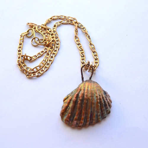 Imagen 2 de 6 de Collar Caracol De Cobre, Cadena Bronce, Joya Natural, Cod1