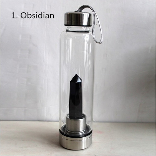 Termo Botella De Agua Con Cristales De Cuarzo + Estuche