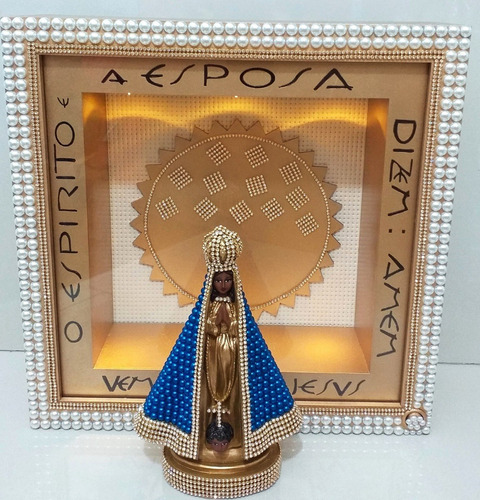 Imagem 2 de 5 de Nicho Iluminado Nossa Senhora Aparecida 38cm + Imagem 22cm