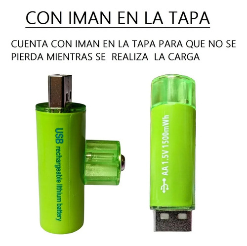 4 Baterias Recargables Aa Usb 1500wh 1.5v Doble A