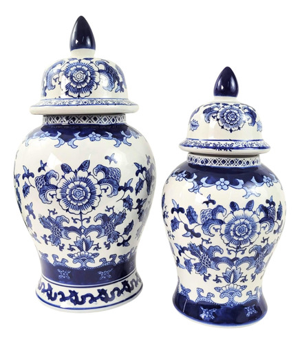 Pote Potiche Azul E Branco 46/37cm Porcelana Decoração 2pc