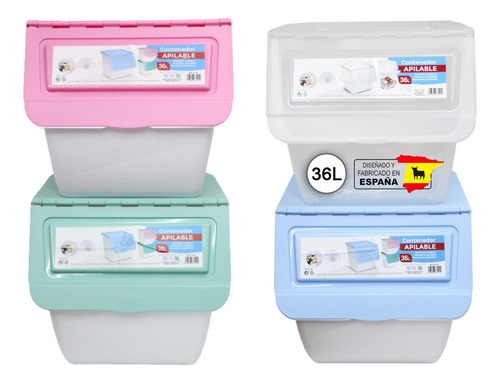 2 Caja Contenedor Apilable Multiusos Hecho En España 36l Color Verde