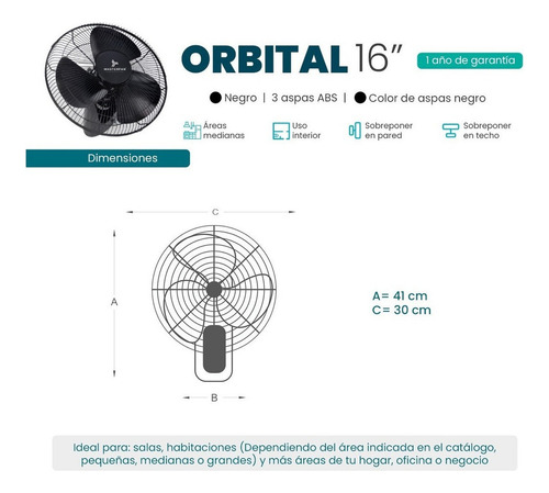 4 X Ventilador Loco Negro Techo O Muro Orbital 16 Masterfan