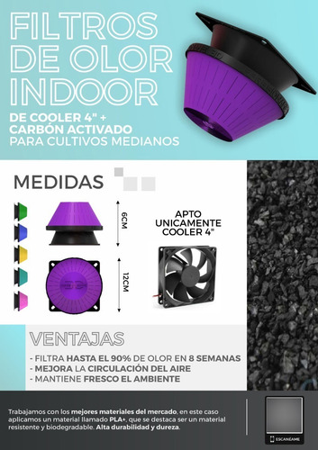 Imagen 6 de 6 de Filtro Olor Carbon Act 4 Incluye Carbon Y Cooler 4