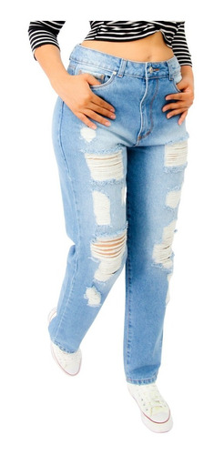 Jeans Mom Mezclilla Suave Rasgado Michaelo Jeans Ref6494-06r