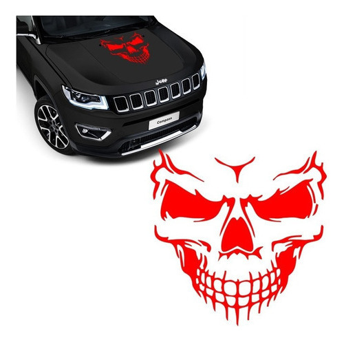 Adesivo Caveira Skull Capô Lateral Carro Decorativo Tuning Cor Vermelho