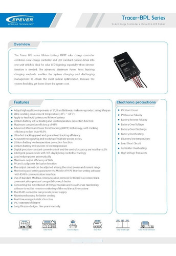 Imagen 2 de 4 de Controlador De Carga Con Driver Led Tracer 5206bpl Epever