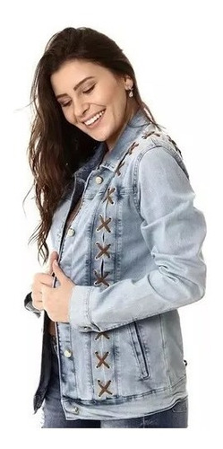 Jaqueta Jeans Maxi Sawary Feminina Azul Cedro Trançado